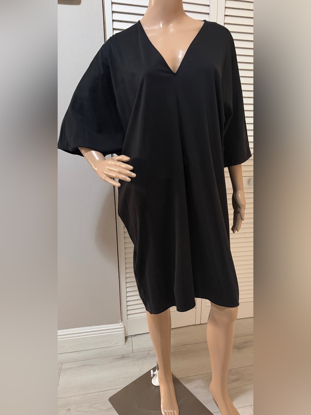 COS Oversized Black Cotton Cocoon Dress Minimalist Dolman Sleeve Size M